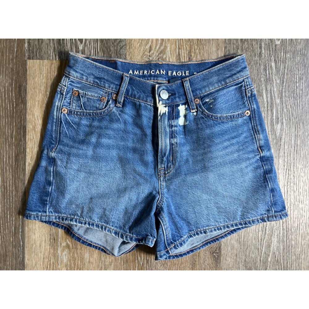 American Eagle Relaxed Short Womens 000 Blue Good Strigid High Rise Distressed‎